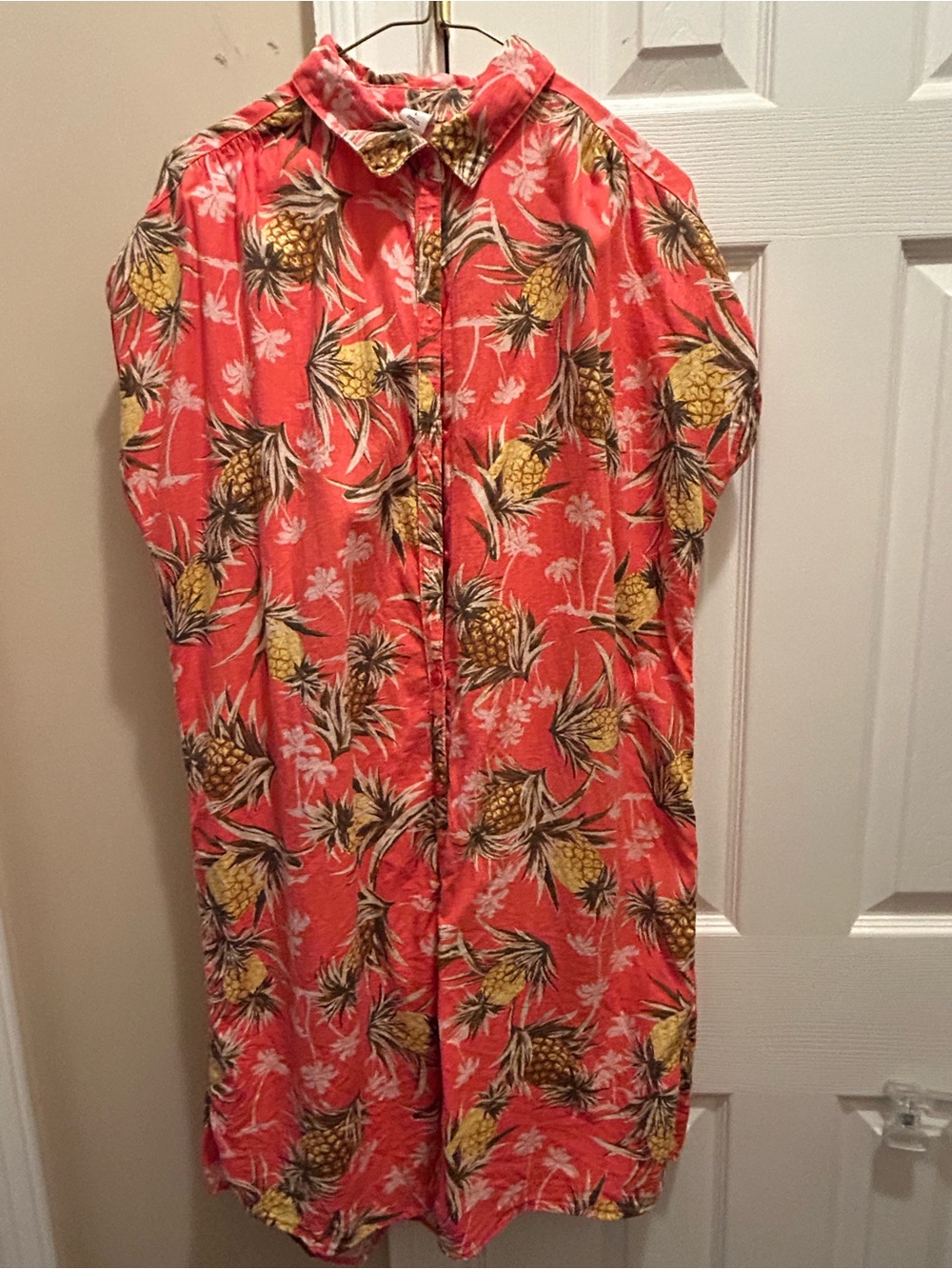 Women’s Old Navy linen Pineapple Print Button-Front Shirt Dress, size large